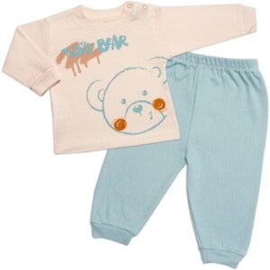 Baby Little Star Žebrovaná souprava, My Teddy Bear 2D, bavlna, ecru/mátová