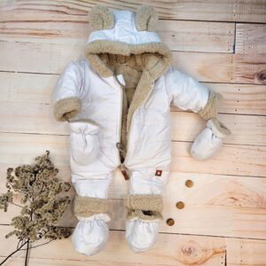 Z&Z Zimní prošívaná kombinéza s kožíškem a kapucí + rukavičky + botičky, Z&Z - bílá - 62 (2-3m)