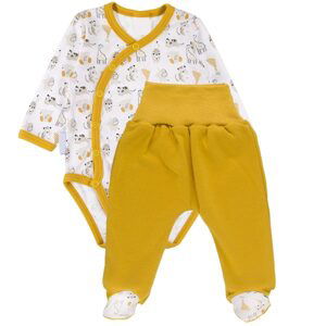 MBaby Zavinovací kojenecké body + polodupačky, bavlna, 2D sada, MBaby, Safari - hořčicovo/bílé - 68 (3-6m)