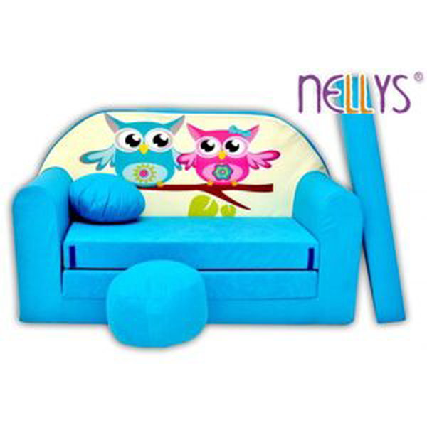 NELLYS Rozkládací dětská pohovka XL Nellys, Sovičky - modré