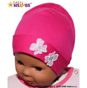 Baby Nellys Bavlněná čepička Kytičky Baby Nellys ® - sytě růžová