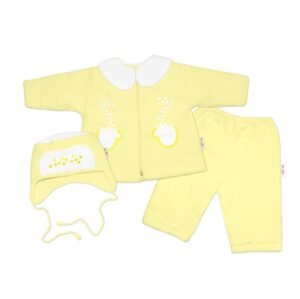 Baby Nellys Kabátek, čepička a kalhoty Baby Nellys ® - krémově žlutá, vel. 68 - 74 (6-9m)