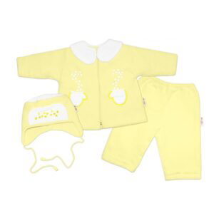 Baby Nellys Kabátek, čepička a kalhoty Baby Nellys ® - krémově žlutá, vel. 68 - 68 (3-6m)