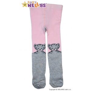 Baby Nellys Bavlněné punčocháče Baby Nellys ® - KOČIČKA sv.růžová/sv. šedá, vel. 80/86 - 80-86 (12-18m)