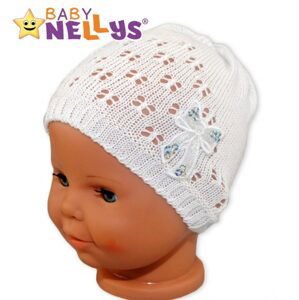 Baby Nellys Háčkovaná čepička Mašle Baby Nellys ® - s flitry - bílá