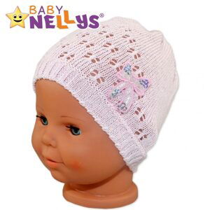 Baby Nellys Háčkovaná čepička Mašle Baby Nellys ® - s flitry - sv. růžová