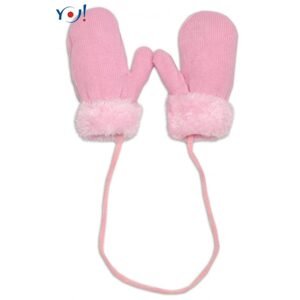 YO ! Zimní kojenecké rukavičky s kožíškem - se šňůrkou YO - sv. růžové/růžový kožíšek - 98-104 (2-4r)