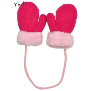 YO ! Zimní kojenecké rukavičky s kožíškem - se šňůrkou YO -malinové/růžový kožíšek, 110