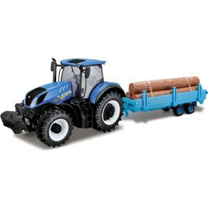 Bburago 2020 Bburago 1:32 Farm Traktor New Holland s vlečkou na dřevo