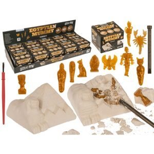Sada pro vykopávky, Mumie, cca 8 x 9,5 cm, s kladívkem a štětcem, 10 různých mumií k sebrání, v dárkové krabici