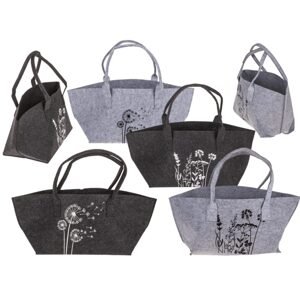 Filcová nákupní taška, pampeliška/divoké květiny, 35 x 20 x 23 cm, 100% polyester, různé barvy (tmavě šedá, světle šedá)