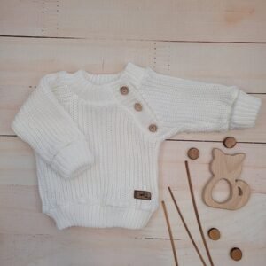 Kazum Pletený svetřík pro miminko s knoflíčky Lovely, prodloužené náplety, bílý, 56/62 - 56-62 (0-3m)