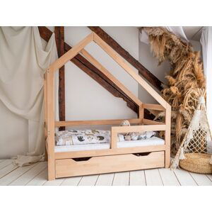 Woodisio Domečková postel NELA PLUS - Přirodní dřevo, Veľkosť: S úložným prostorem - 160 x 80