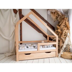 Woodisio Domečková postel NELA PLUS - Přirodní dřevo, Veľkosť: S úložným prostorem - 160 x 90