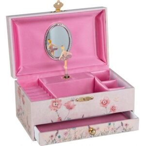 Goki Hrací skříňka/šperkovnice s šuplíkem Květiny, Goki, světle růžová