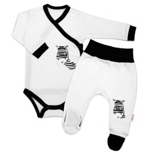 Baby Nellys 2-dílná sada body dl. rukáv + polodupačky, bílá - Zebra, vel. 68 - 62 (2-3m)