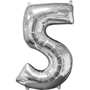 Amscan balónek fóliový narozeniny číslo 5 stříbrný 66cm Amscan balónek fóliový narozeniny číslo 5 stříbrný 66cm