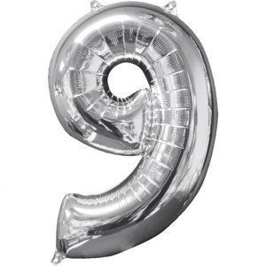 Amscan balónek fóliový narozeniny číslo 9 stříbrný 66cm Amscan balónek fóliový narozeniny číslo 9 stříbrný 66cm