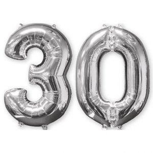 Balónky fóliové narozeniny číslo 30 stříbrna 66 cm Balónky fóliové narozeniny číslo 30 stříbrna 66 cm
