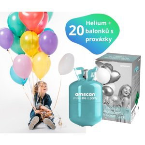 Helium + 20 ks balonků mix barev Amscan Helium + 20 ks balonků mix barev Amscan