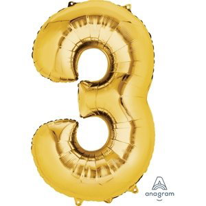 Amscan Balónek fóliový narozeniny číslo 3 zlatý 86cm Amscan Balónek fóliový narozeniny číslo 3 zlatý 86cm