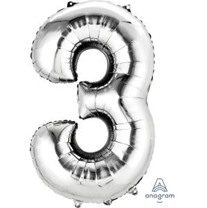 Amscan Balónek fóliový narozeniny číslo 3 stříbrný 86 cm Amscan Balónek fóliový narozeniny číslo 3 stříbrný 86 cm
