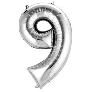 Amscan Balónek fóliový narozeniny číslo 9 stříbrný 86 cm Amscan Balónek fóliový narozeniny číslo 9 stříbrný 86 cm