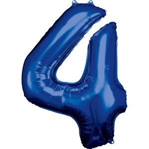 Amscan Balónek fóliový narozeniny číslo 4 modré 86cm Amscan Balónek fóliový narozeniny číslo 4 modré 86cm