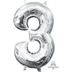 Amscan balónek foliový narozeniny číslo 3 stříbrný 35 cm Amscan balónek foliový narozeniny číslo 3 stříbrný 35 cm