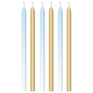 Dortové svíčky světle modré a zlaté s držáky 6 ks 12 cm Amscan Dortové svíčky světle modré a zlaté s držáky 6 ks 12 cm Amscan