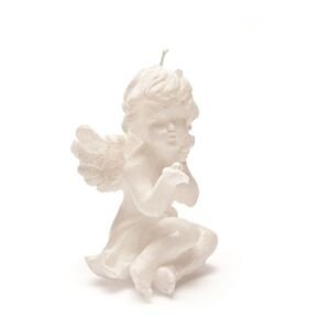 Svíčka anděl sedící s perlou bílá perleťová 13,5 cm x 9,5 cm x 8,5 cm Svíčka anděl sedící s perlou bílá perleťová 13,5 cm x 9,5 cm x 8,5 cm