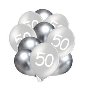 Balónky 50 narozeniny stříbrné 10 ks 30 cm mix Balonky.cz Balónky 50 narozeniny stříbrné 10 ks 30 cm mix Balonky.cz