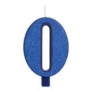 Svíčka číslo 0 modrá s glitrem 9,5 cm Svíčka číslo 0 modrá s glitrem 9,5 cm