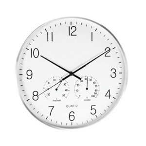 SEGNALE Nástěnné hodiny s teploměrem a vlhkoměrem 38 cm stříbrný rám KO-837362290