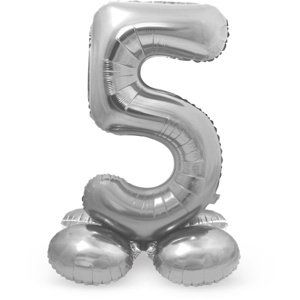 Balónek fóliový číslo 5 na podstavci stříbrné 72 cm