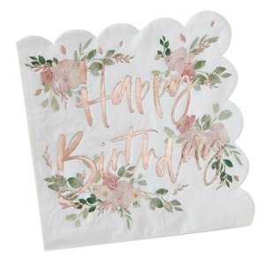 Floral Happy Birthday - Ubrousky papírové  16,5 x 16,5cm 16 ks