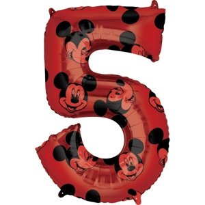 Balónek fóliový číslo 5 červené Mickey Mouse 66 cm