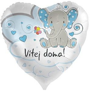 Balónek fóliový český nápis Srdce Vítej doma Slon modrý 43 cm
