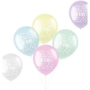 Balónky latexové Happy B-day pastelový mix 33 cm 6 ks