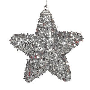 Dekorace závěsná Hvězda s glitry stříbrná 6 cm 4 ks