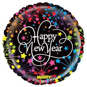 Balónek fóliový Happy New Year barevný ohňostroj 53 cm