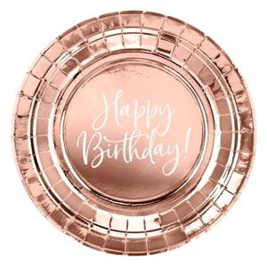 Happy Birthday Rose gold - Talířky papírové  18cm 6ks