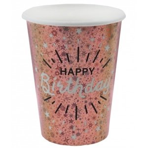 KELÍMKY papírové Happy Birthday holografické Rose gold 270ml 10ks