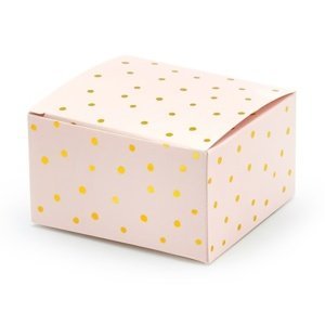 Krabičky světle růžové, zlaté tečky 6x3,5x5,5cm 10 ks