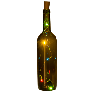 Zátka na láhev s barevnými LED světýlky na drátku