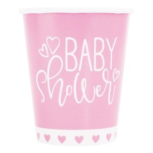 Kelímky papírové Baby Shower růžové 266 ml 8 ks