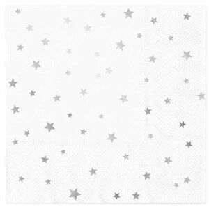 Ubrousky papírové bílé se stříbrnými hvězdami 33 x 33 cm 10 ks