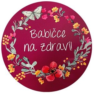 Samolepka "Babičce na zdraví" purple - květinový vzor 10 cm