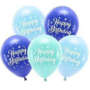 Balónky latexové ECO Happy Birthday blue mix 26 cm 5 ks