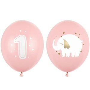 Balónek latexový 1. narozeniny Slon sv. růžový 30cm 1ks